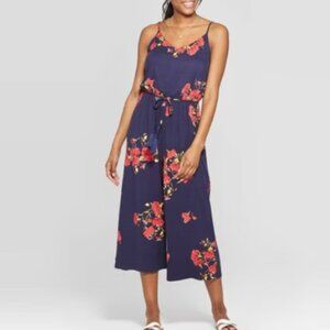 Xhilaration Floral Print V-Neck Strappy Belted Jumpsuit Size Medium